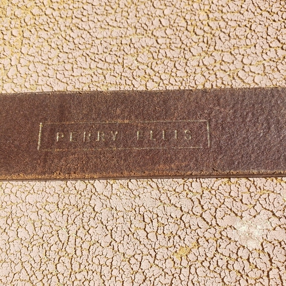 Perry Ellis Geniune Leather belt gold buckle sz 34.5" Tan Carmel - Picture 4 of 12